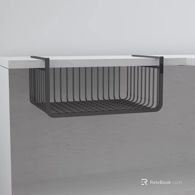 Black Metal Under Shelf Hanging Storage Basket With Grid Design For Home Organization 3d model 