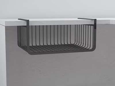 Black Metal Under Shelf Hanging Storage Basket With Grid Design For Home Organization 3d model