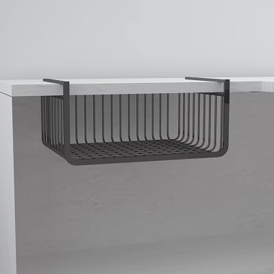 Black Metal Under Shelf Hanging Storage Basket With Grid Design For Home Organization 3d model