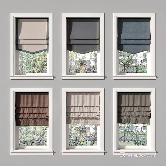 Various Colored Window Curtains With Different Styles For Home Interior Decoration 3d model 