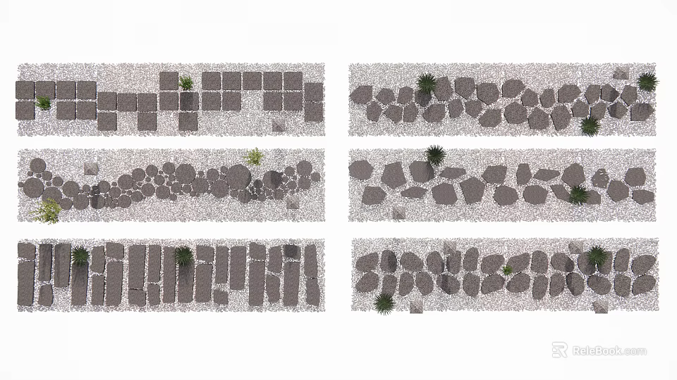 Garden Path Paving With Various Stone Patterns And Small Decorative Plants 3d model 