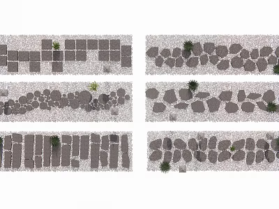 Garden Path Paving With Various Stone Patterns And Small Decorative Plants 3d model