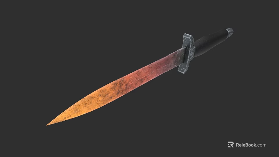 Rusty Weapon Knife With Orange Brown Gradient Blade And Black Handle 3d model