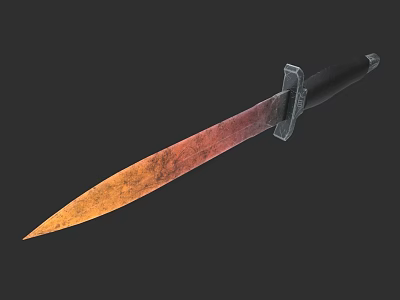 Rusty Weapon Knife With Orange Brown Gradient Blade And Black Handle 3d model