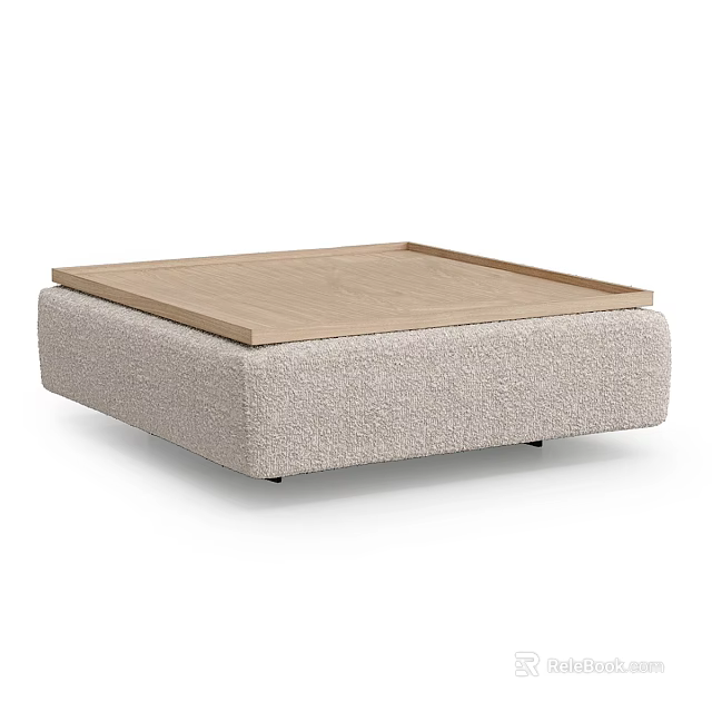Modern Coffee Table With Wooden Tray Top And Soft Fabric Base Design 3d model 