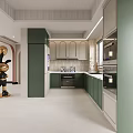 Elegant Modern Kitchen Interior With Green Cabinets Marble Island And Gold Accents