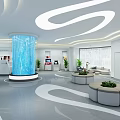 Modern Bank Lobby Interior with White Robot Blue China Map Wall and Circular Reception Desk