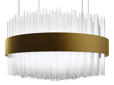 Elegant Modern Chandelier With Transparent Glass Rods And Golden Ring Design 3d model