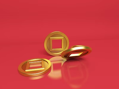 Golden Commercial Equipment Display With Square Hole On Red Background 3d model