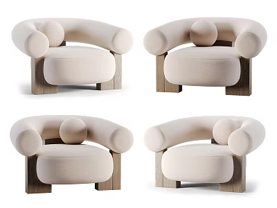 Beige Modern Single Seater Sofa Design With Rounded Arms And Wooden Legs 3d model