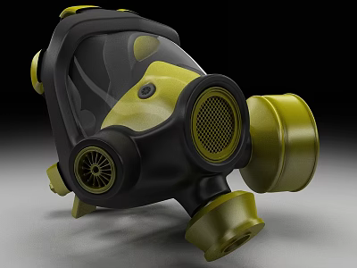 Firefighting Equipment Gas Mask With Black And Yellow Design Transparent Face Shield And Filters 3d model