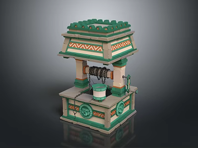 Traditional Decorative Structure Featuring Green Roof Geometric Patterns And Supporting Columns 3d model