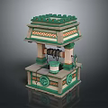 Traditional Decorative Structure Featuring Green Roof Geometric Patterns And Supporting Columns