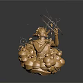 Golden Abstract Sculpture With Geometric Shapes And Metallic Elements On Spherical Base