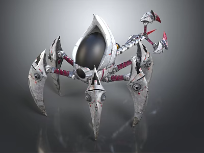 Futuristic Mechanical Spider Creature With Metallic Legs Black Orb Body And Red Details 3d model