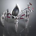 Futuristic Mechanical Spider Creature With Metallic Legs Black Orb Body And Red Details