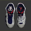 Modern High Top White Sneakers With Red Accents Blue Details And Reflective Finish