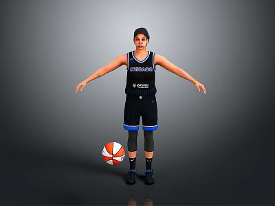 Woman in Basketball Uniform Standing with Arms Outstretched Next to Basketball 3d model