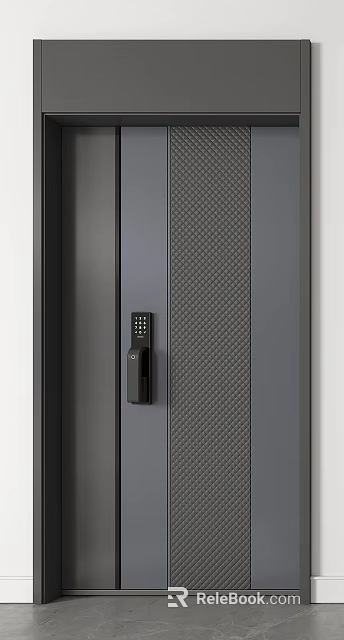 Dark Gray Security Door With Electronic Keypad Lock And Grid Pattern Design 3d model 