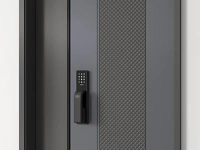 Dark Gray Security Door With Electronic Keypad Lock And Grid Pattern Design 3d model