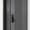 Dark Gray Security Door With Electronic Keypad Lock And Grid Pattern Design