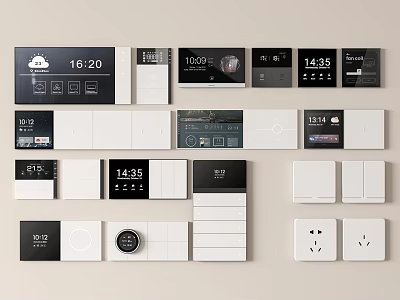 Modern Switch Panels With Digital Time Temperature Display And Stylish Black White Design 3d model