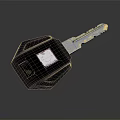 Black Key With Metallic Shank And Plastic Handle On Gray Background 3d model