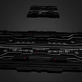 Futuristic Mechanical Structure With Black Surface White Accent Lines And Red Illuminated Details