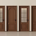 Brown Wooden Hinged Doors In Various Styles With Glass And Solid Panels 3d model