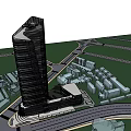 Modern Office Building With Glass Facade Exterior And Surrounding Parking Area