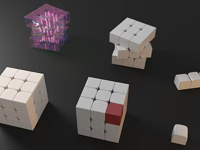 Various Stacked Building Blocks In White Red And Purple Transparent Cube Structures 3d model