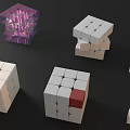 Various Stacked Building Blocks In White Red And Purple Transparent Cube Structures