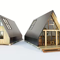 Modern Wooden House Design With Triangular Roof Large Windows And Wooden Deck