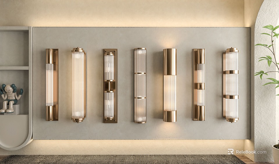 Elegant Modern Wall Lamps Display On Wall With Different Designs And Metal Accents 3d model 