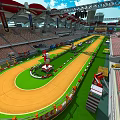 Cartoon Indoor Bicycle Track Stadium With Circular Path Spectator Seats And Flags
