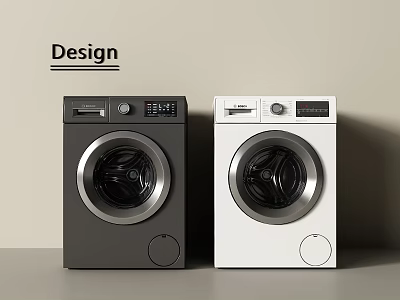 Stylish Modern Design Washing Machines in Black and White with Digital Control Panels 3d model