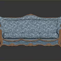 Classic Style Blue Sofa With Floral Pattern Upholstery And Carved Wooden Frame