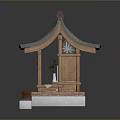 Traditional Wooden Pavilion Model With Tile Roof Wooden Structure And White Pedestal
