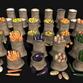 Durable Storage Sacks Filled With Assorted Fresh Fruits And Vegetables 3d model