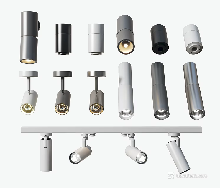 Various Modern Downlights And Spotlights In Black White Silver With Track Mounted Designs 3d model 