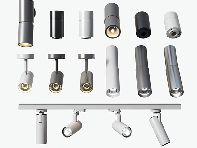Various Modern Downlights And Spotlights In Black White Silver With Track Mounted Designs 3d model