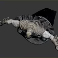 Batman Sculpture Carving With Blue Costume Yellow Logo Black Cape And Outstretched Arms