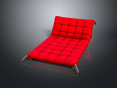 Red Foldable Sofa Bed With Tufted Upholstery And Metal Legs Design 3d model