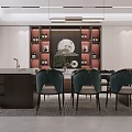 Minimalist Dining And Living Room Corridor With White Walls Built In Cabinets And Hanging Artwork