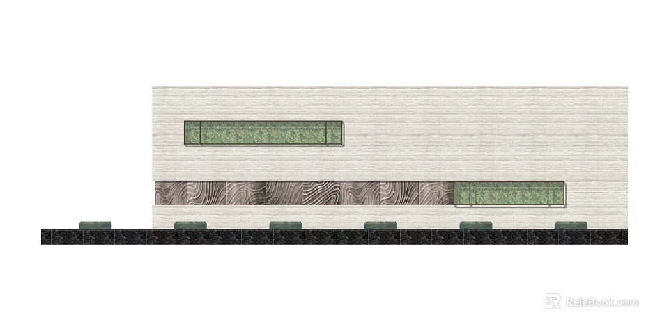 Modern Feature Wall Design With Light Textured Panels Horizontal Green Strips And Dark Base Details 3d model 