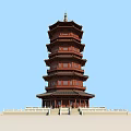 Traditional Multi tiered Red Wooden Pagoda With Stone Steps And Clear Blue Sky