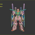 White Main Body Mecha Robot With Blue Thrusters Red Legs And Yellow Accents