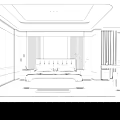 Elegant Modern Bedroom Interior With King Size Bed Textured Wall And Window Curtains