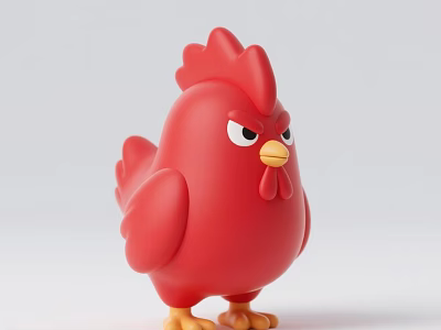 Red Chicken Doll with Red Comb Yellow Beak Feet and Angry Expression 3d model