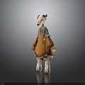 3D Cute Creature Character Wearing Orange Dress With Green Straps White Limbs And Pink Ears
